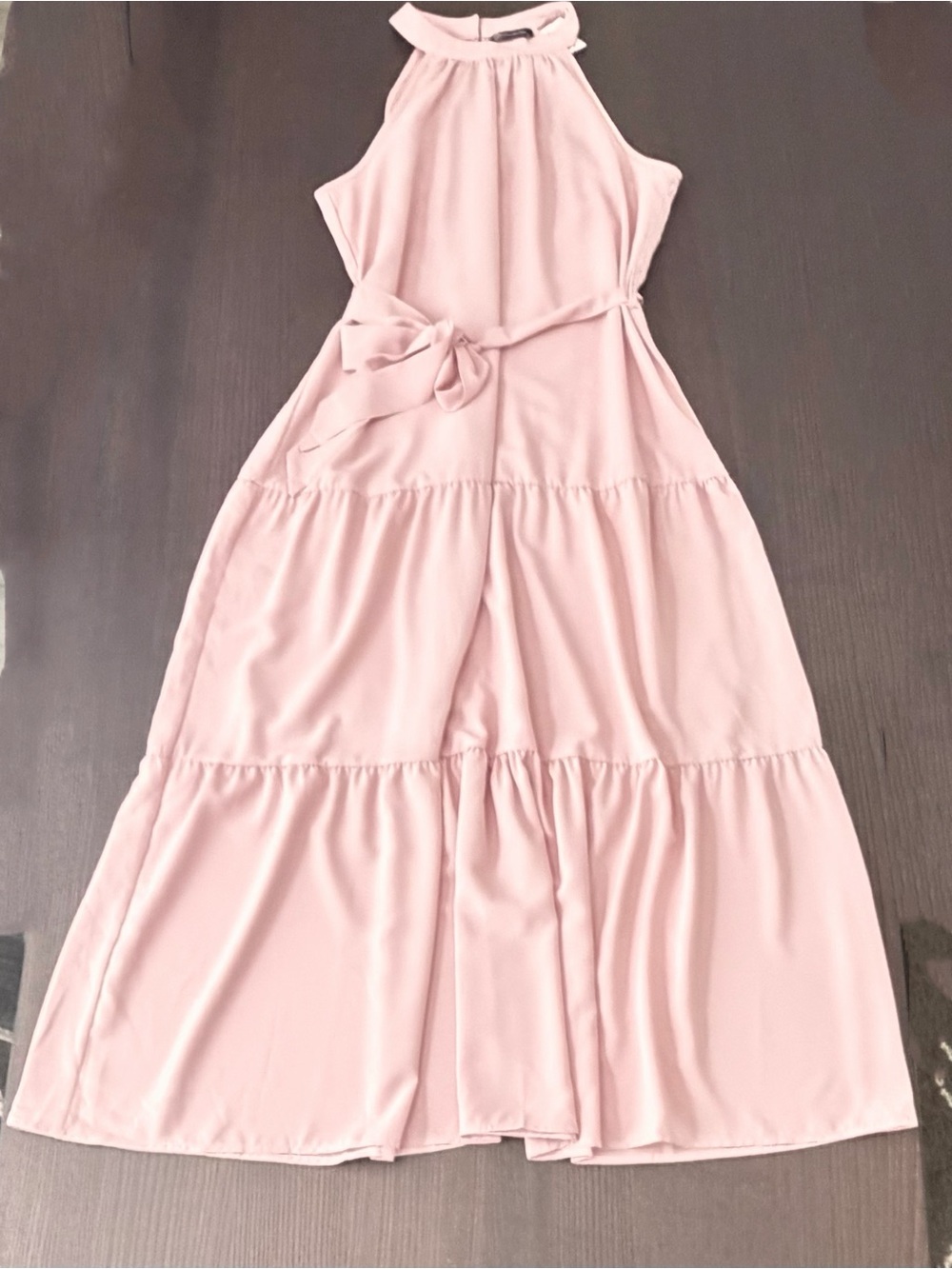 Sleeveless Halter Midi Dress in Blush Pink